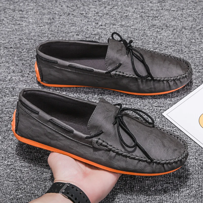 

Men Microfiber Leather Hand-Stitched Upper Casual Loafers Pleated Upper Design Fashion Comfortable Lazy Shoes