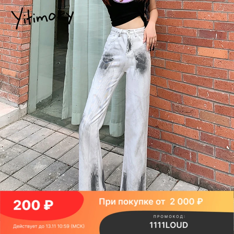 

Женские винтажные джинсы Yitimoky, длинные прямые джинсовые брюки с высокой талией и широкими штанинами, 2021
