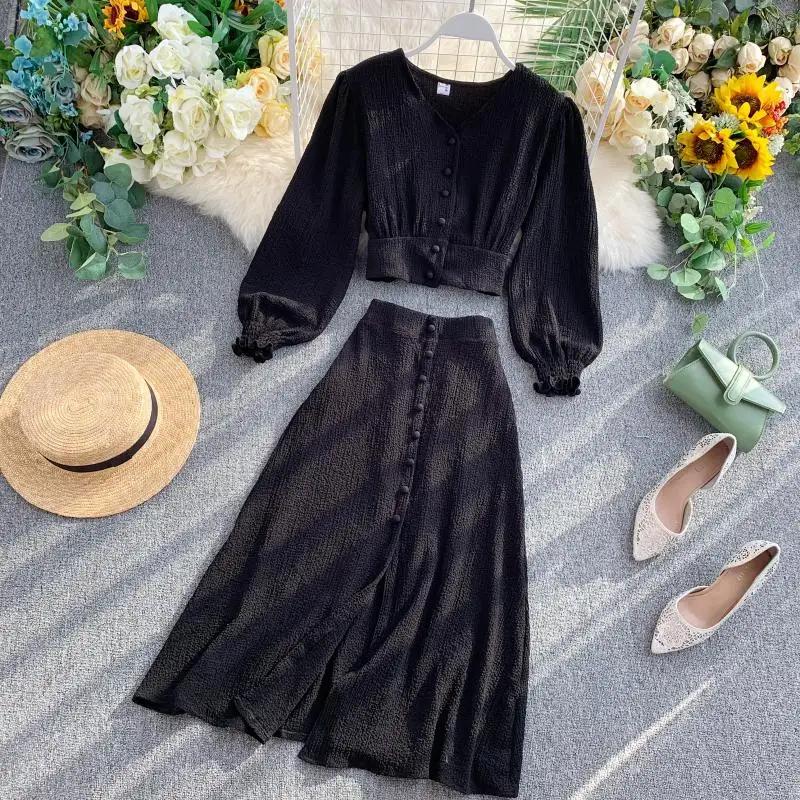 2019 Новый Модный женский комплект из двух предметов однотонный простой