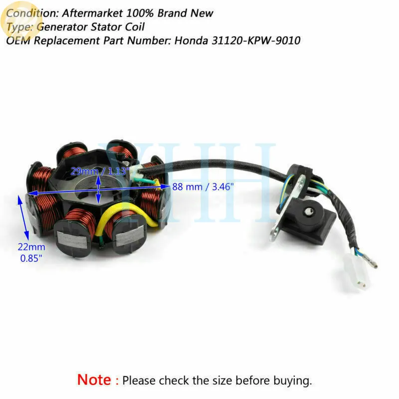

Motorcycle Generator Stator Coil 31120-KPW-9010 Generator Magneto Fits For HONDA ANF 125 Innova 03-07 2003 2004 2005 2006 2007
