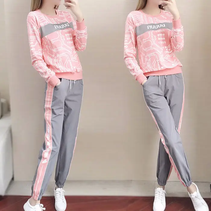 

Spring and autumn leisure sportswear set women's long sleeve Capris two piece set