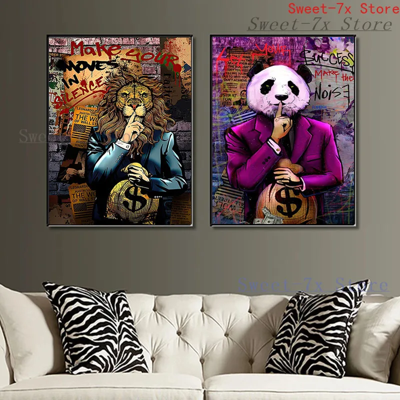 

Graffiti Art Money Dollar Lion Panda Canvas Painting Art Nordic Posters and Prints Wall Pictures for Living Room Decor Frameless