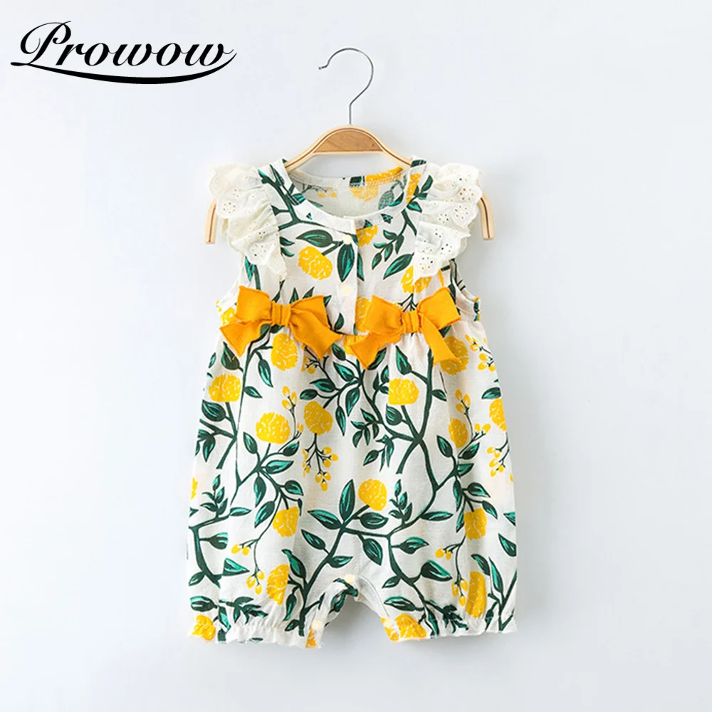 

Prowow Floral Baby Clothes Summer Children's Overalls For Baby Bobysuits Flying Sleeve Newborn Romper Bowknots Infants Jumpsuits