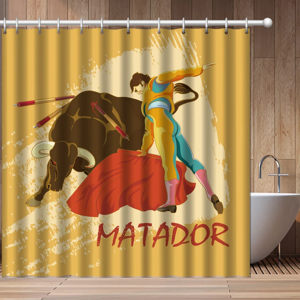 

Handsome Matador 3d Printed Bath Curtains Waterproof Polyester Fabric Washable Bathroom Shower Curtain with 12 Hooks