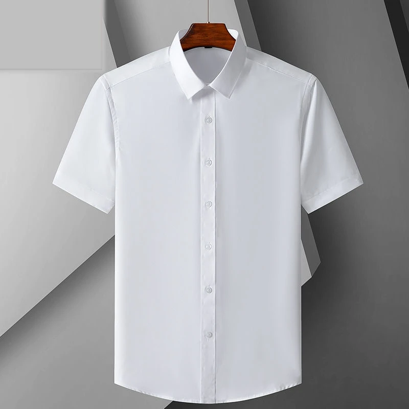 Summer Mens Shirts Short Sleeve White Oversized Button Up Shirt Stretch Ice Silk Men Dress Shirts for Work Business Work Clothes