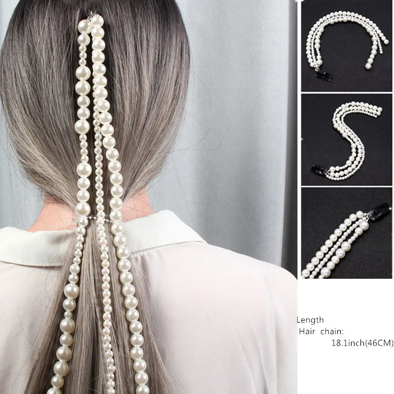 

2 Styles Fashion Hair Accessories Women Gilrs Imitation Cool Pearls Handmade All-Match Gift Wedding Beaded Chain Decoration