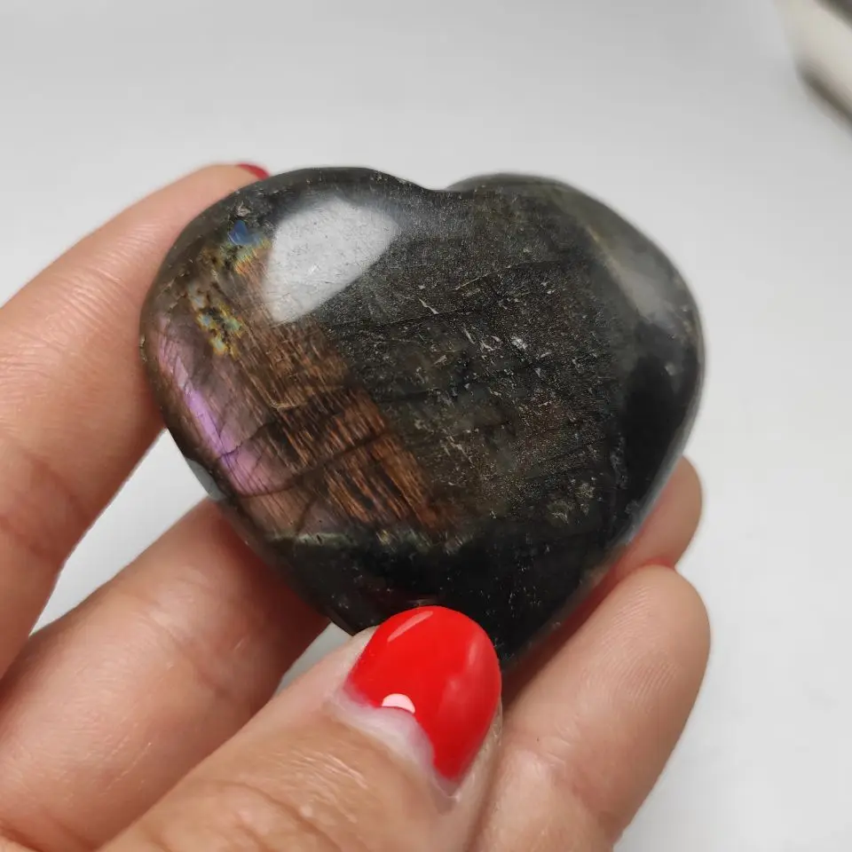

5-6cm Natural Polished Labradorite quartz Hand Carved Heart-Shaped Crystal heart Healing
