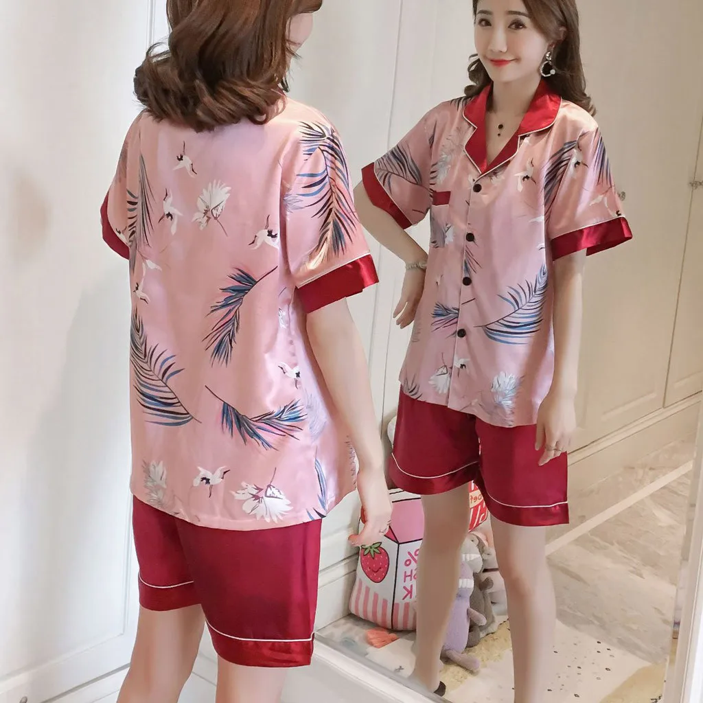 Японские Простые короткие пижамы для женщин с короткими рукавами женские