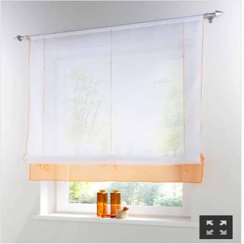 

Short Voile Kitchen Curtains Sling stretch Solid Sheer Cortinas Blinds Screening Panel Tulle for Window Treatment Roman Curtain