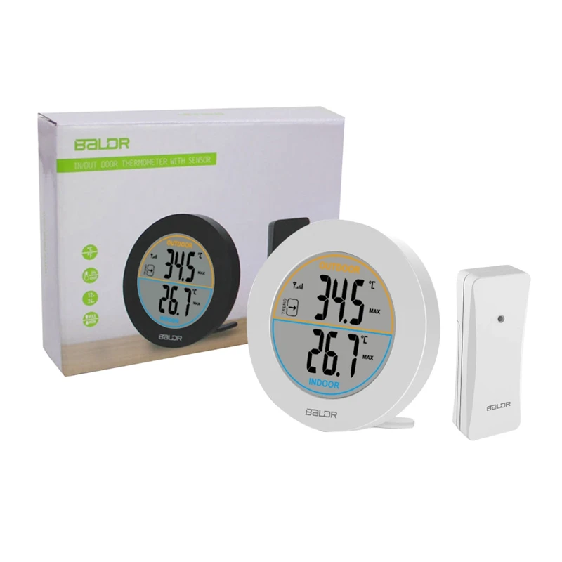 Baldr Wireless Thermometer Round LCD Display Home Indoor Wall Table Digital Temperature Record Meter Trend Monitor C/F Sensor