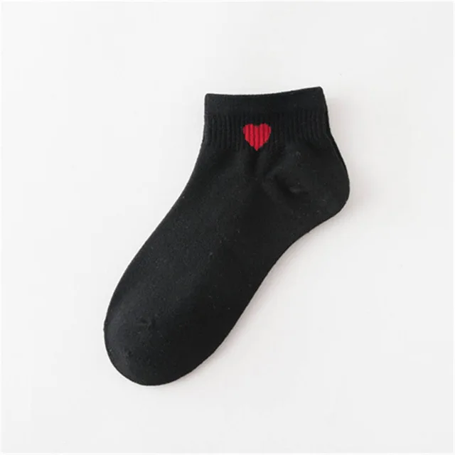 Black Side Ankle Новые модные женские носки-трубы средней высоты на каблуке в стиле Харадзюку; милые женские повседневные носки с принтом в виде красного сердца; Meias; обувь для колледжа - Цвет: Black Side Ankle