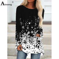 aimsnug plus size 4xl 5xl t shirt christmas snowflake print womens basic top 2021 autumn new loose tees shirt casual pullovers