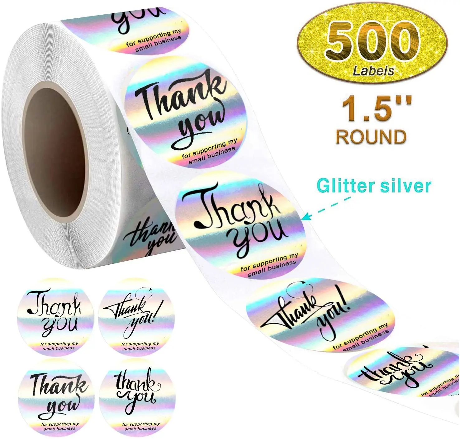 

Thank You Stickers for Supporting My Small Business Stickers 4 Designs Holographic Rainbow Stickers 500pcs Labels for Decoration