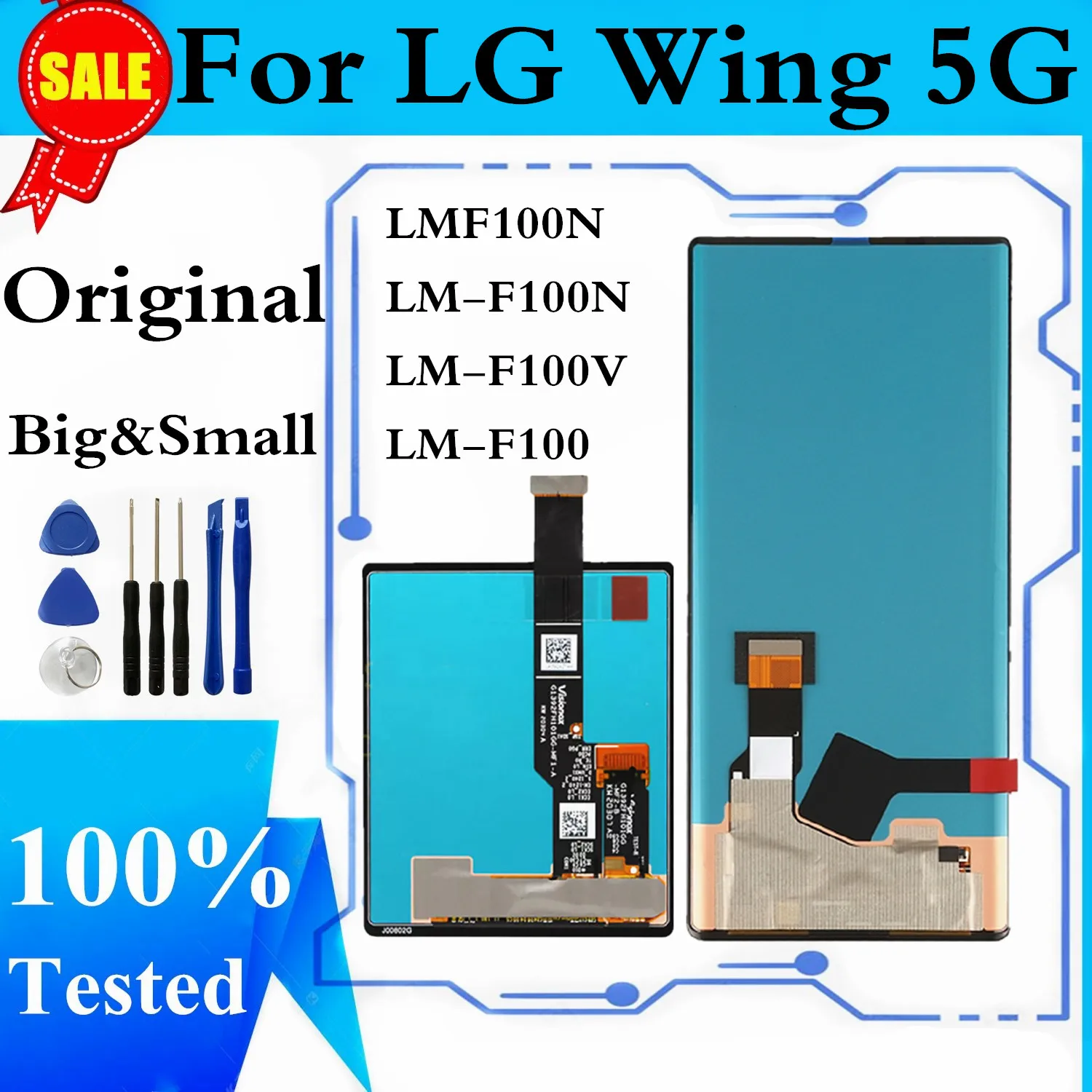 Original AMOLED For LG Wing 5G LCD Display Touch Panel Screen Digitizer For LG Wing 5G LM-F100 LMF100N LCDs Replacement Part