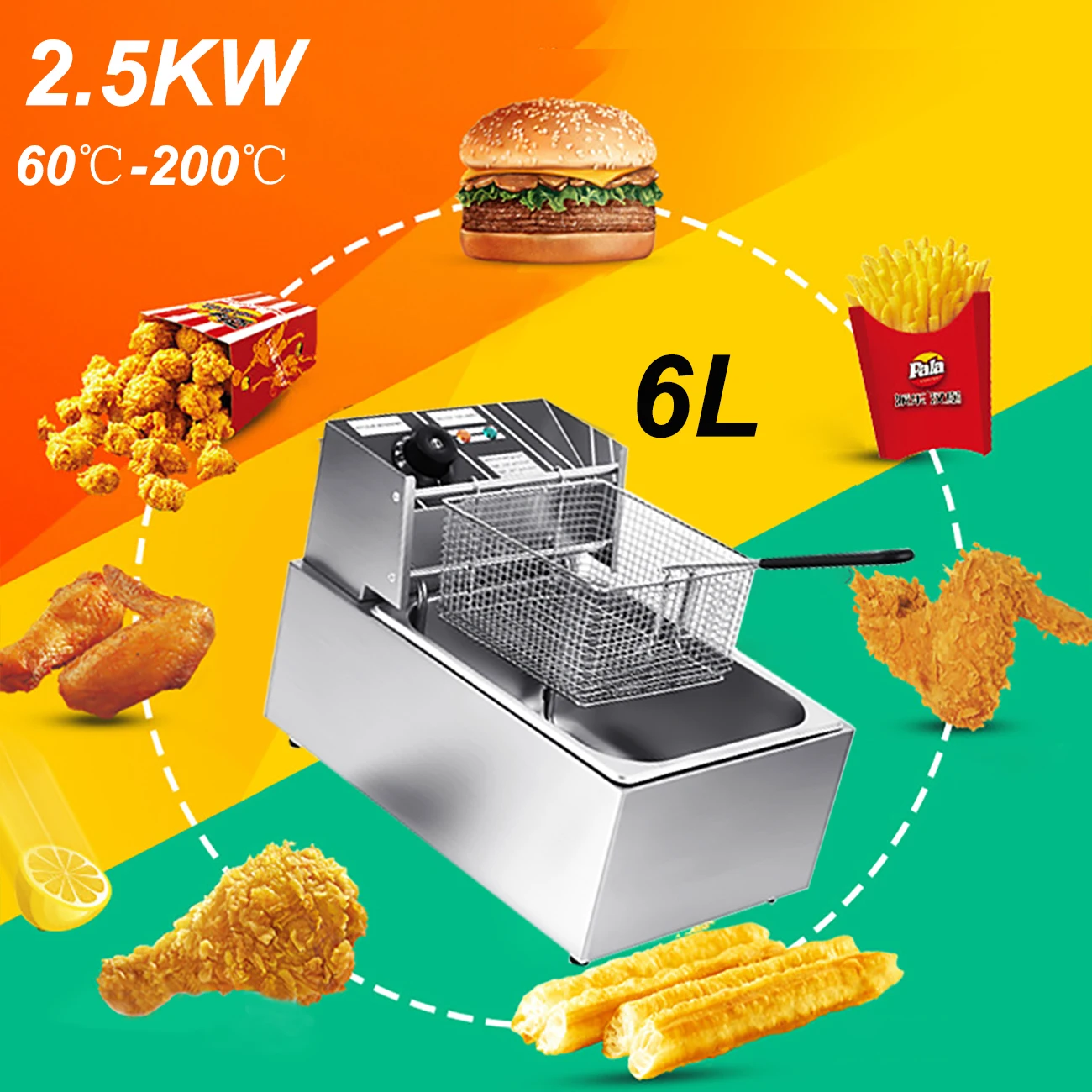 

Honhill Commercial 6L Oil Cylinder Electric Deep Fryer French Fries Frying Machine Oven Hot Pot Fried Chicken Grill EU US Plug