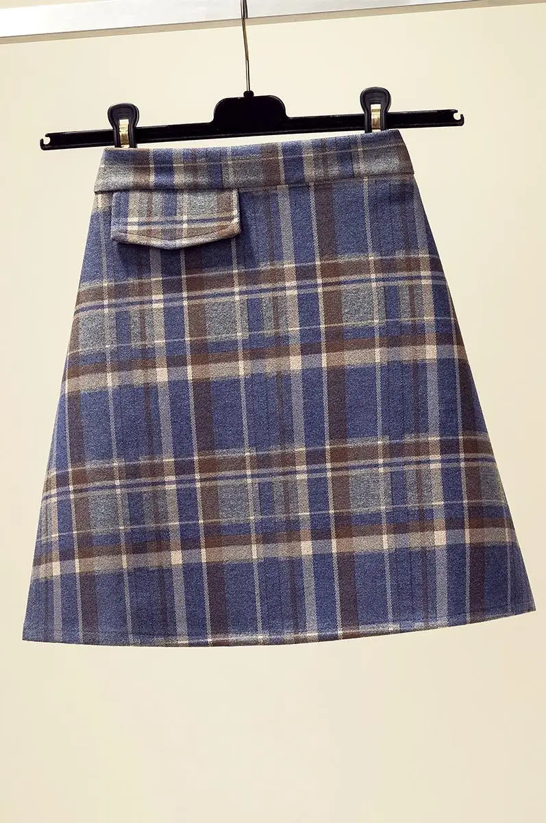 Plus Size 4XL Elastic Waist Women Skirt Woolen Plaid Stripe Mini Skirts 2019 Winter Warm Chic School Clothes |
