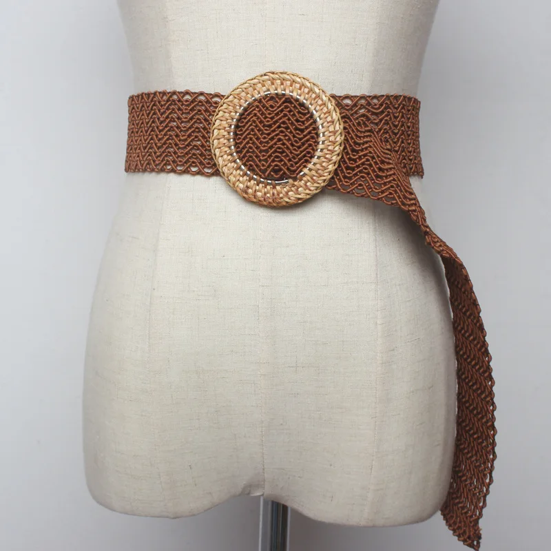 Женский винтажный плетеный ремень BZ34 трикотажный веревочный из дерева с