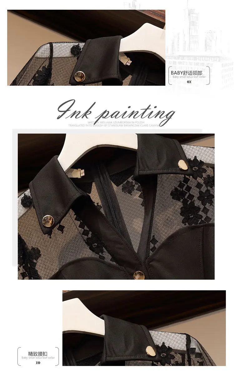 

plus size Sexy Elegant Black autumn dress Mesh embroidery Long Sleeve patchwork Dress Women vintage A-line Dresses Vestidos 5XL