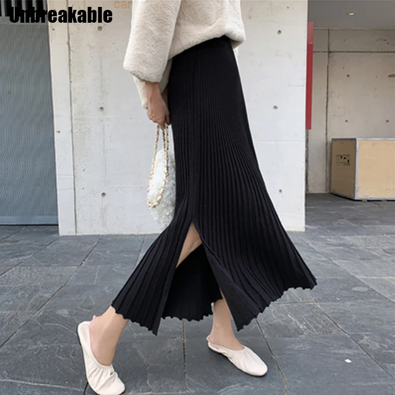 

2020 осень-зима с боковыми длинные женские трикотажные юбки с эластичной резинкой на талии макси Женская плиссированная юбка Vestidos