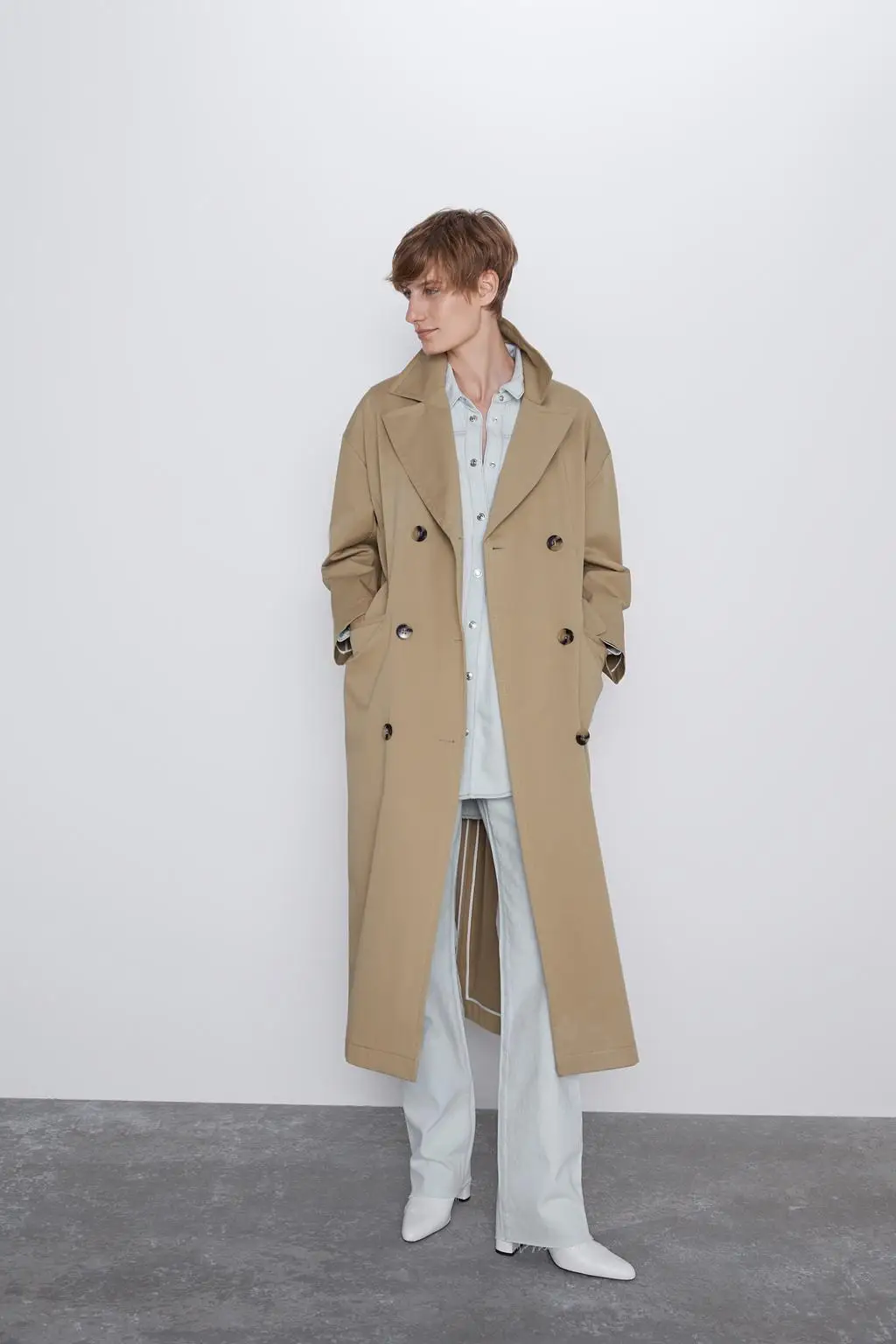 2019 ZA классический цвет хаки британский стиль Женская куртка модная двубортная с