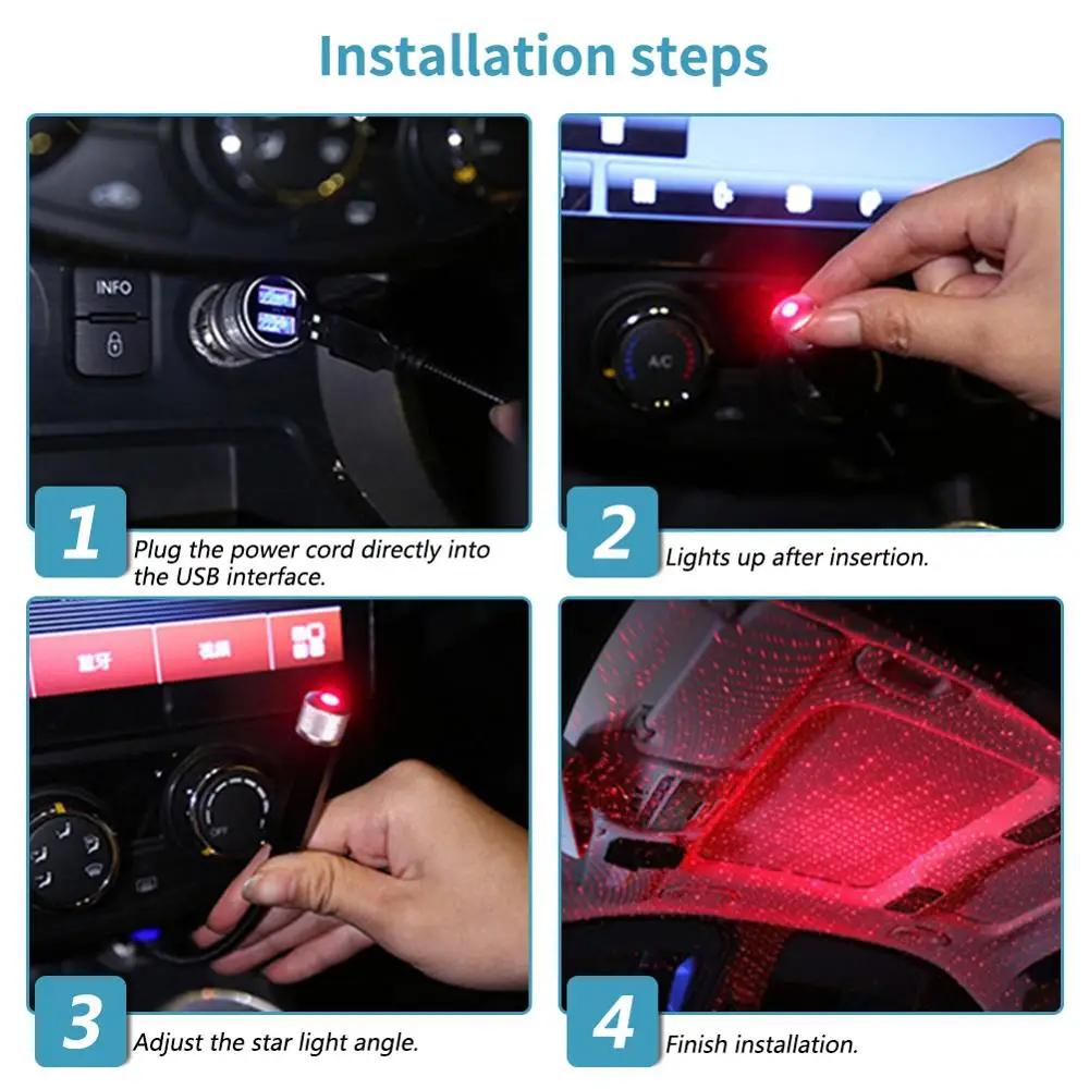 Romantic USB LED Car Roof Star Night Light Atmosphere Lamp Neon  Lamps For BMW M F20 E91 G30 E34 X5 E53 E90 E70 E89 E46 images - 6