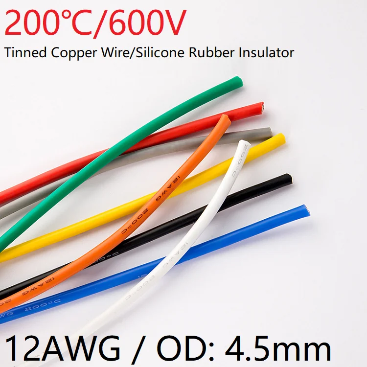 12AWG силиконовый гель резиновый провод OD 4,5 мм гибкий кабель высокая температура изоляцией меди Ультра мягкий электрон DIY линии красочные
