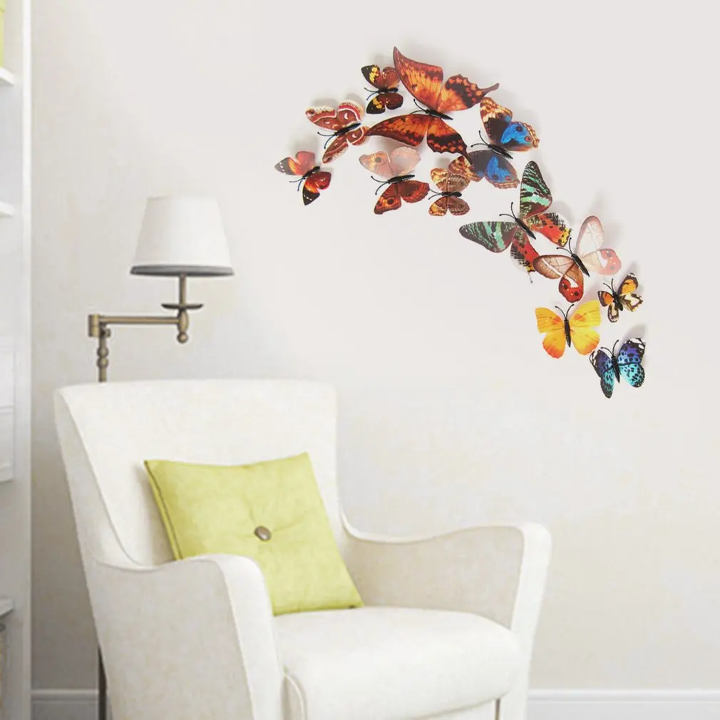 

Drop shipping 12pcs PVC 3d Butterfly wall decor cute Butterflies wall stickers art Decals home Decoration room wall art