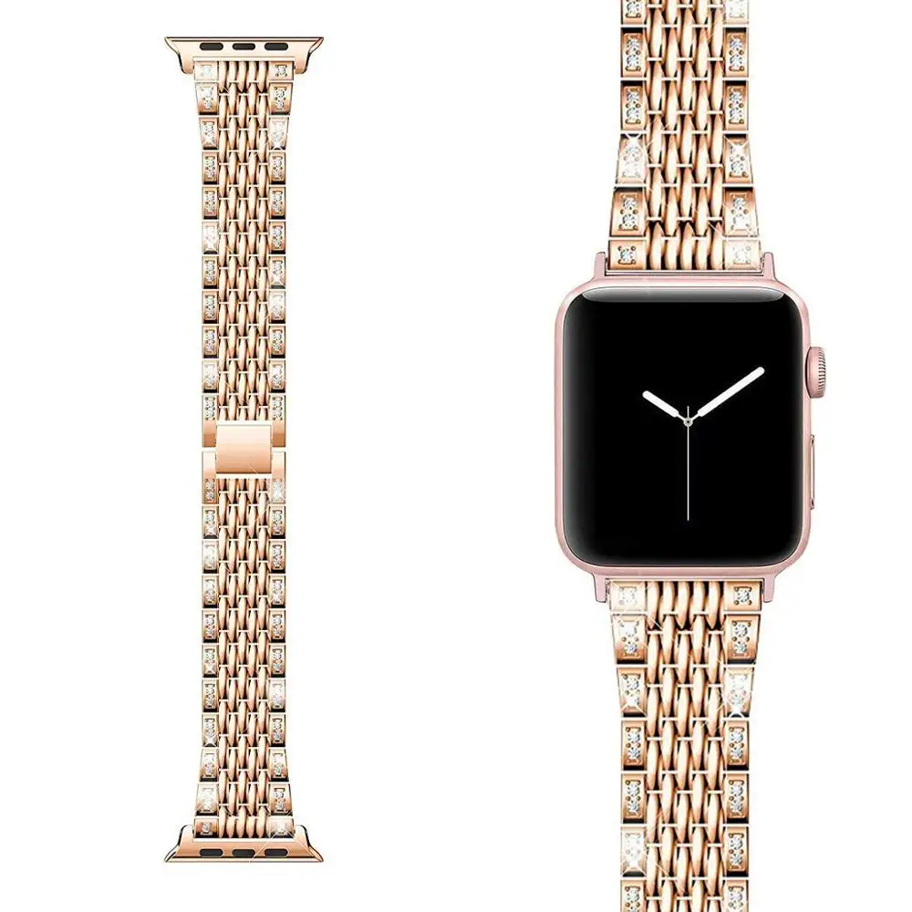 Женский алмазный браслет для Apple Watch 38 мм 40 42 44 металлический из нержавеющей стали