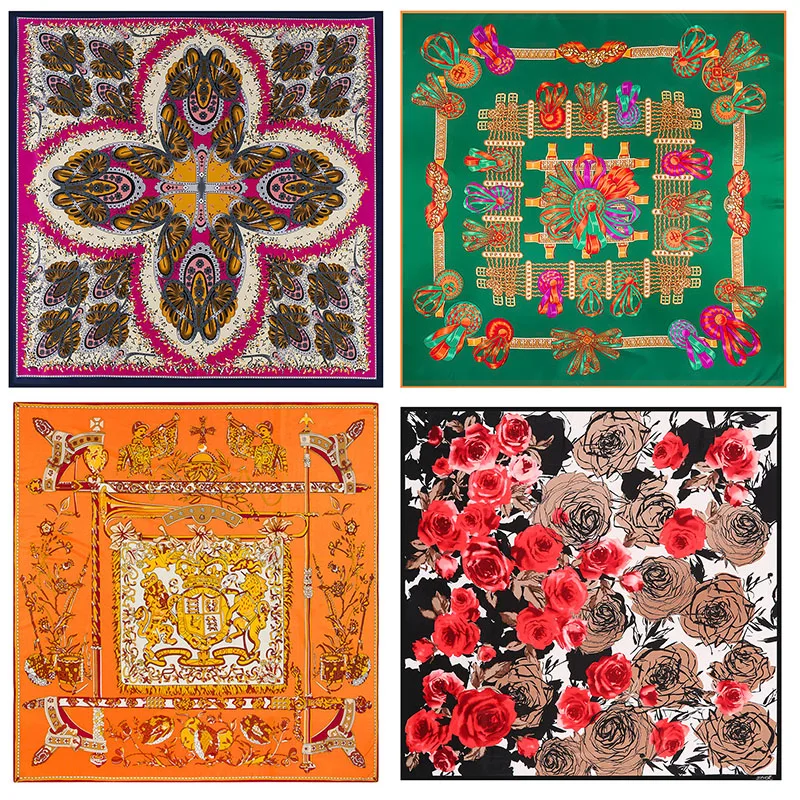 

Женский шарф-косынка из 100% шелка Matagorda, большой шарф 130 см с цветочным узором «пейсли», саржевый шарф для осени