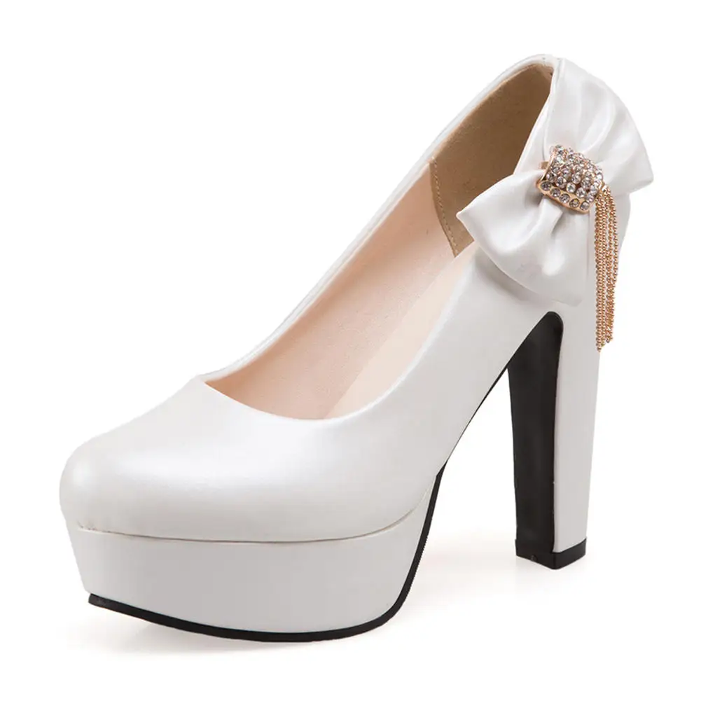 

SaraIris Solid Platform Slip On Round Toe Pumps Women Butterfly Knot Sweet Party Pumps Ladies Shoes