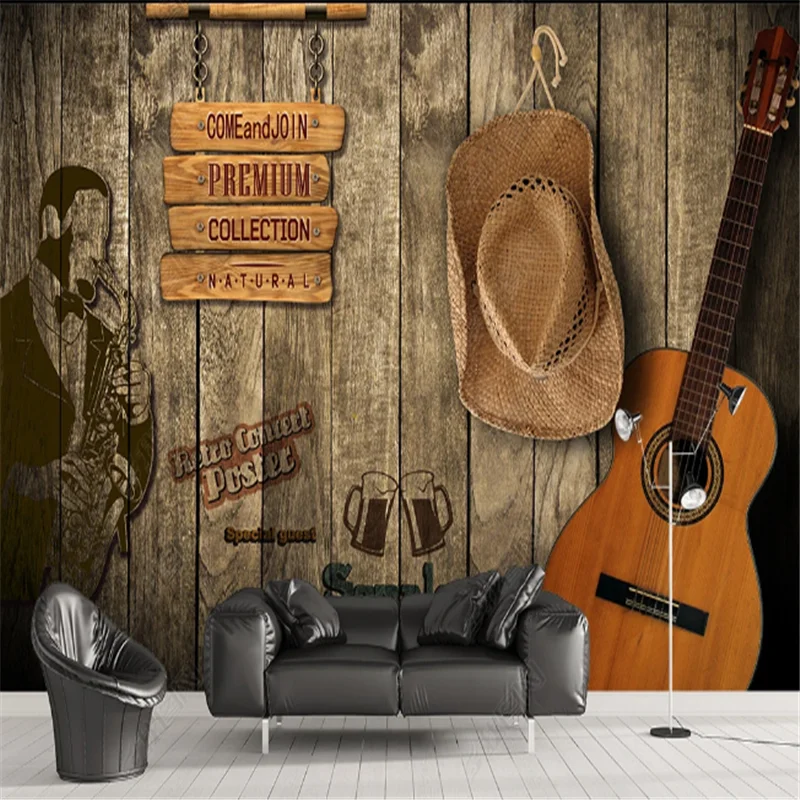 

Ретро ковбойская гитара Ресторан барные обои промышленное украшение оснастка фон настенная бумага papel de parede 3d