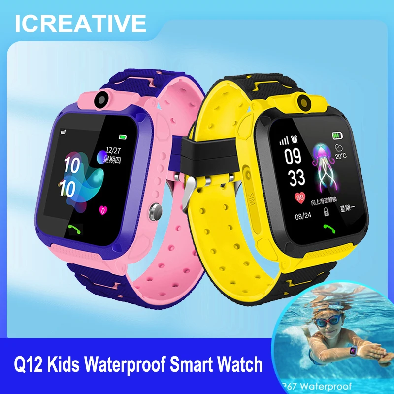 

ICREATIVE Q12 Children Smart Watch Baby Waterproof SOS Positioning 2G SIM Card Anti-lost Kids Tracker Smart Clock Call Watch