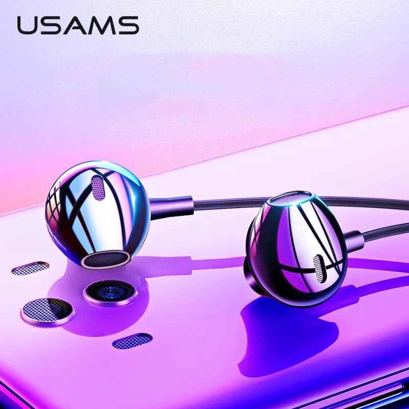 USAMS USB C стерео наушники с проводным управлением басовый звук для samsung S9 Plus huawei P9 Mate9