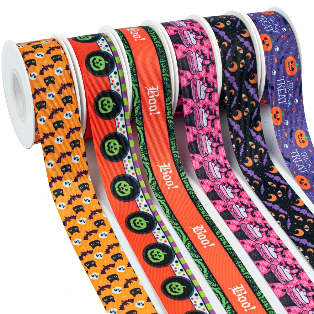

Happy Halloween Holiday 50 Yards Printed Grosgrain,satin Ribbon Hair Accessories