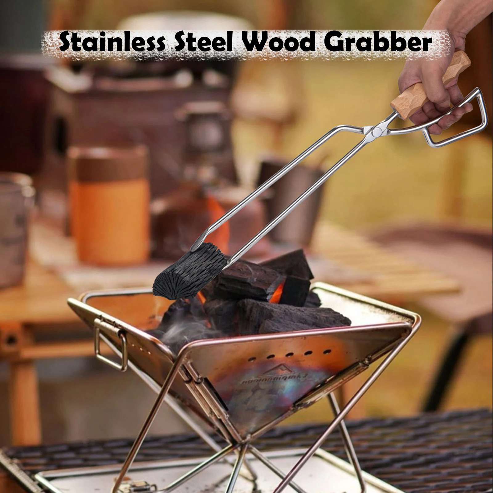 

CAMPINGMOON Stainless Steel Wood Grabber BBQ Clamp for Outdoor Hiking Picnic Camping Equipment Barbecue Pincers