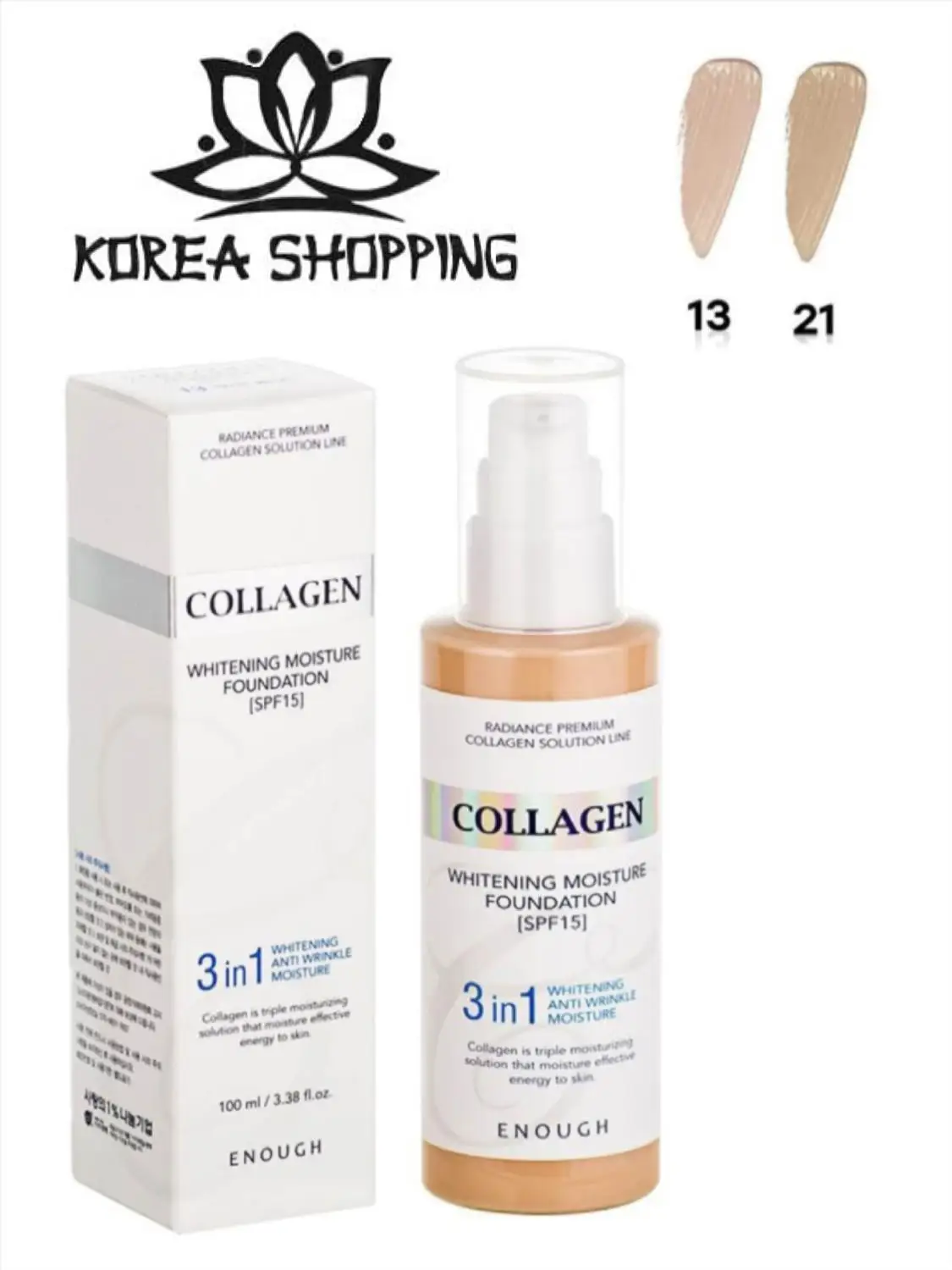 Тональный крем с коллагеном 3 в 1 для лица Enough Collagen Whitening Moisture Foundation SPF 15. Корейская