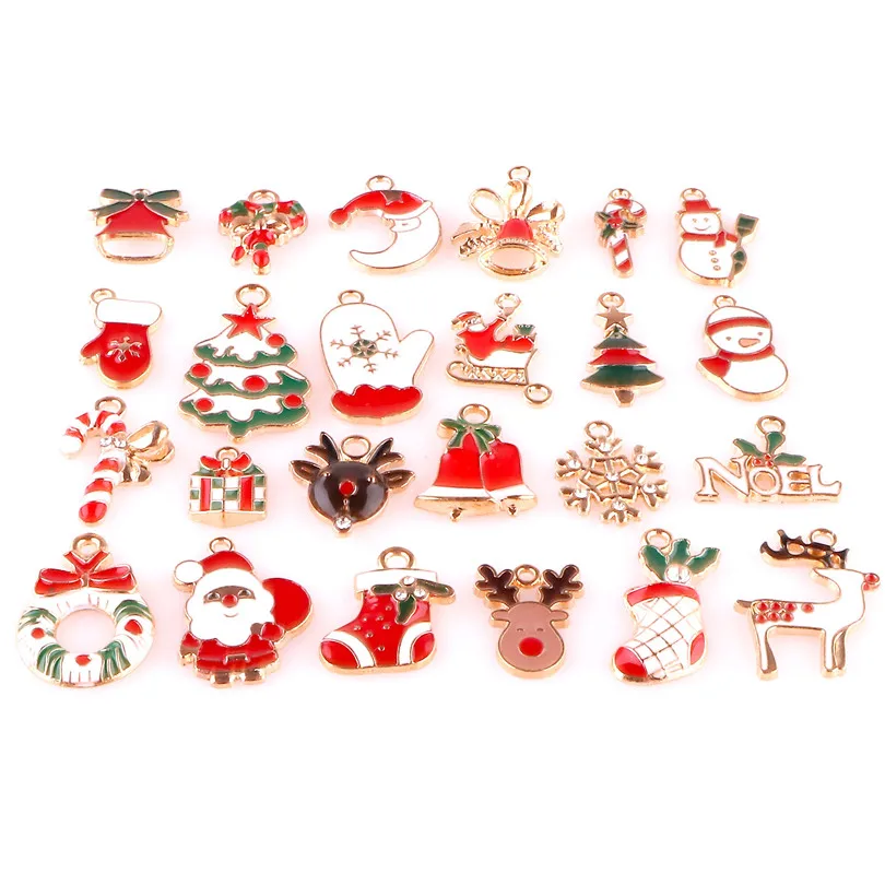

24 pcs Mixed Drop Oil Christmas Pendant Charms For Jewelry Making Supplies Enamel Snowman Bell Santa Claus Charm DIY Accessories