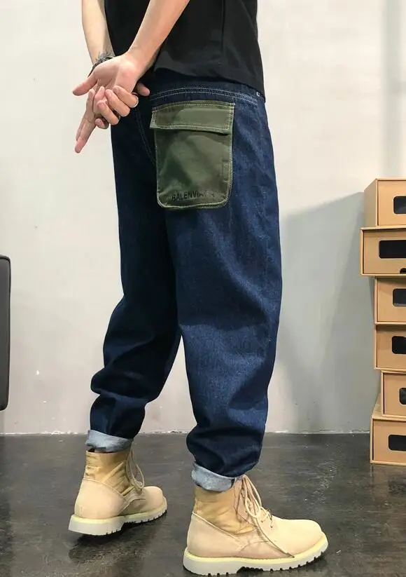 Men Jeans Cargo Jeans Denim Harem Pant Loose Straight Baggy Jeans Streetwear Skateboard Pants Hip Hop Denim Trousers