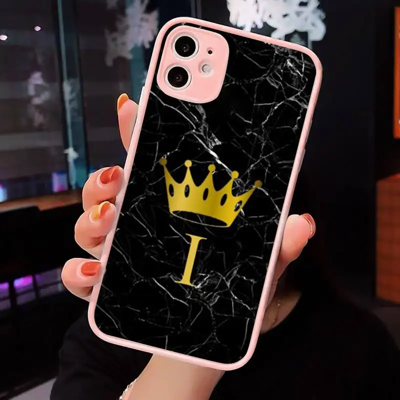 

Black marble custom 26 letters Phone Cases Matte transparent For Pink iPhone 12 Mini 11 Pro XR XS Max 7 8 Plus X Back Cover