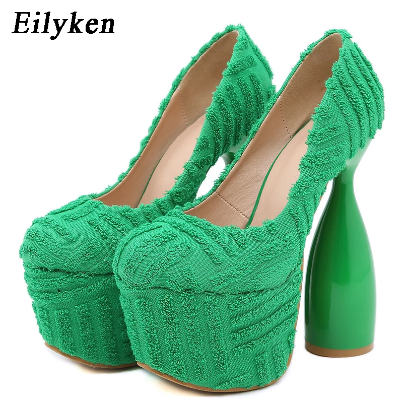 

Eilyken Size 34-40 New Women Pure Green Platform Sandals Fashion Roman Flock Super High Heels Stripper Ladies 16CM Pumps Shoes