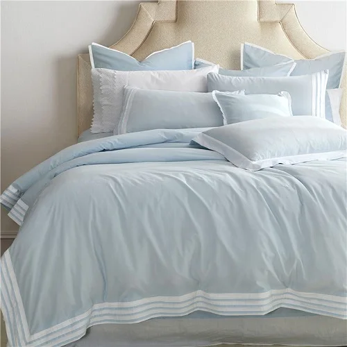

100%Cotton White Blue Solid Bedding Sets Double King Queen Size Bed Set Soft Bedclothes 4pcs Bed Duvet Cover Home Textile Sheet