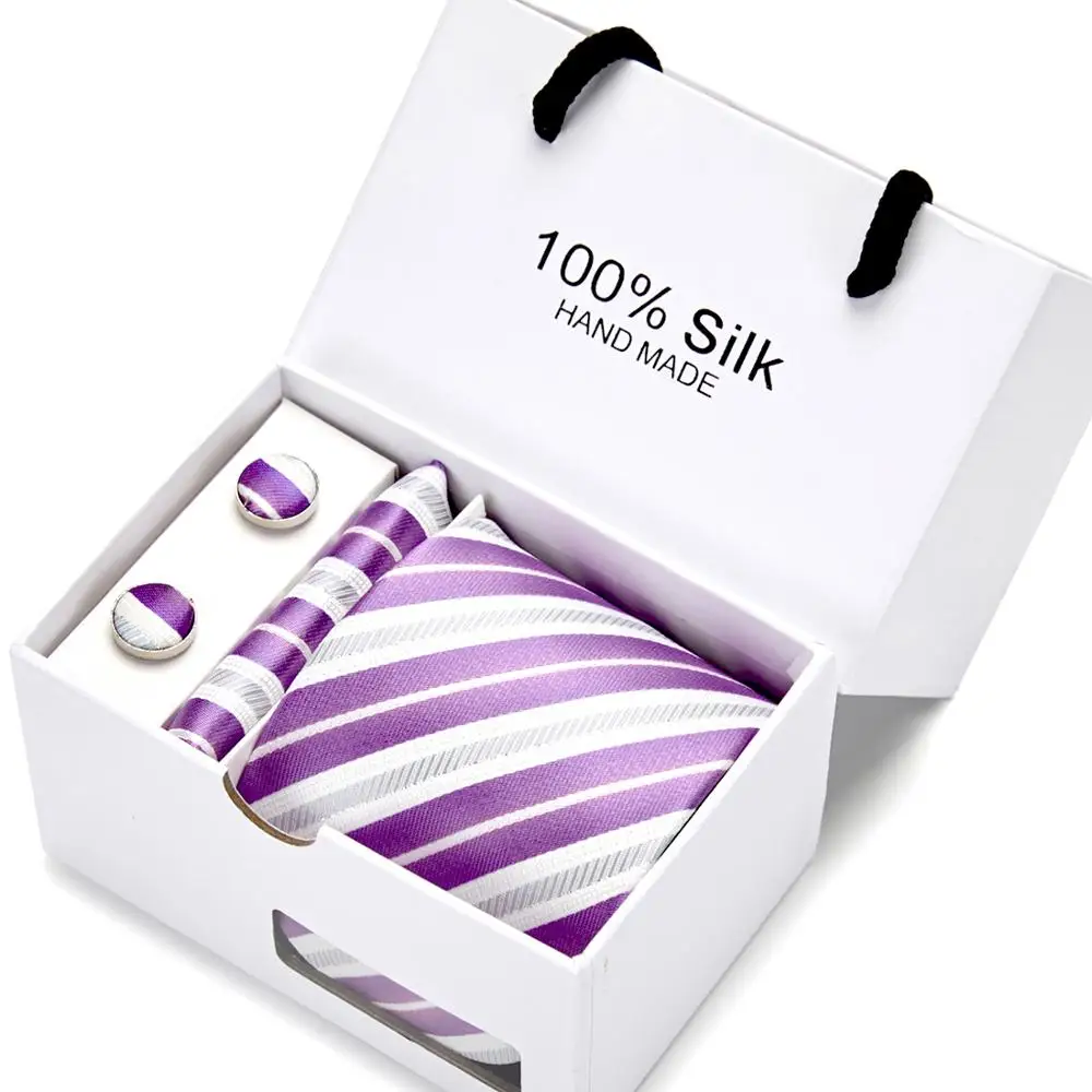 

Подарочная коробка мужской галстук 100% шелк жаккардовый тканый галстук носовой платок Запонки Наборы для формальной Свадебная деловая вече...