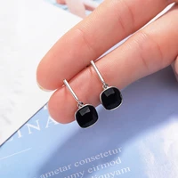 100 925 sterling silver black square pendant long earrings for women cz zircon earrings gifts daily trendy classic fashionable