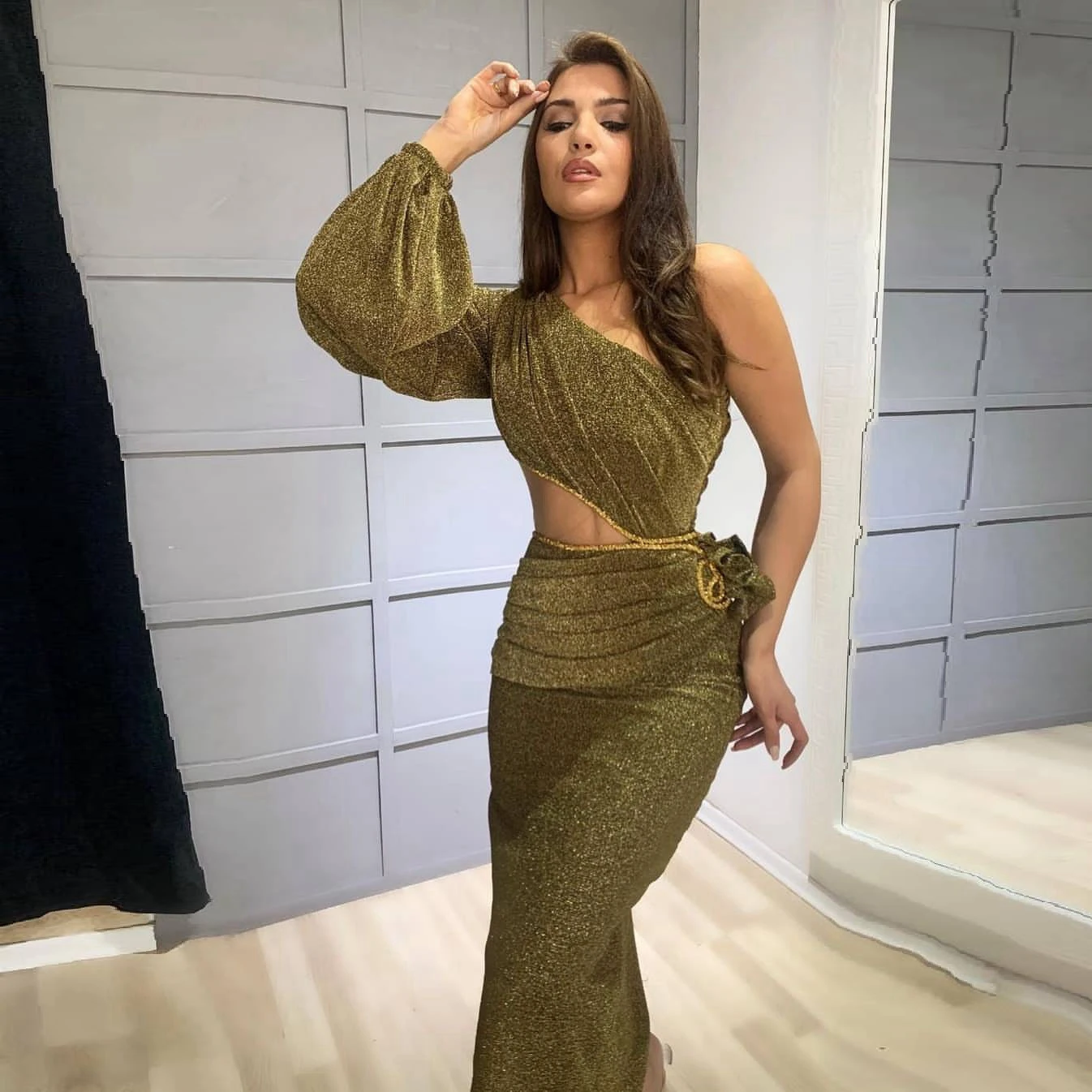 

Блестящие Элегантные платья-русалки для выпускного вечера на одно плечо с длинным рукавом, официальные вечерние платья, женское вечернее п...