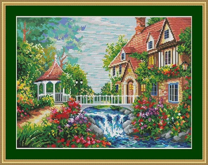 

28-47-04, Villa by the bridge Counted Cross Stitch 11CT 14CT 18CT DIY Cross Stitch Kits Embroidery Needlework Sets