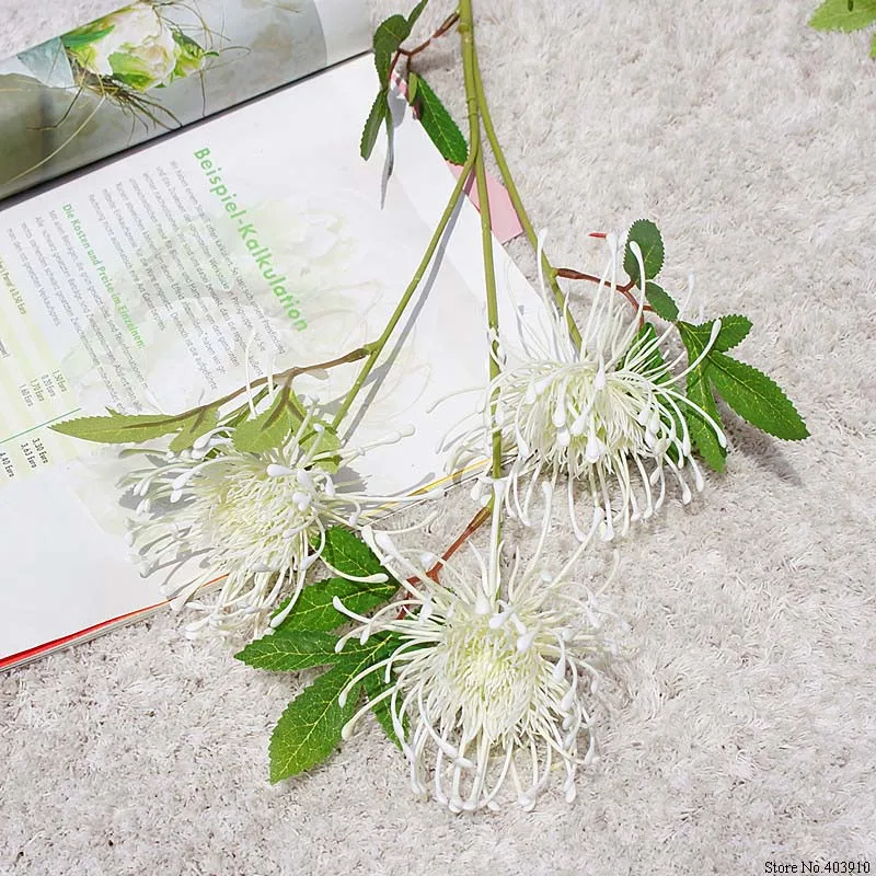 3 головки/ветка Leucospermum искусственные цветы для украшения свадьбы Искусственные цветы Пластиковые поддельные цветы Флер искусственное