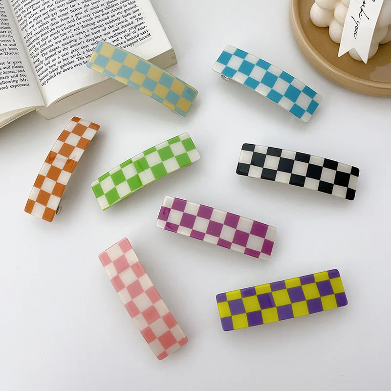 

ins Fashion checkerboard hairpin sweet wild bangs clip color plaid hairpin side clip net red hair accessories female tide
