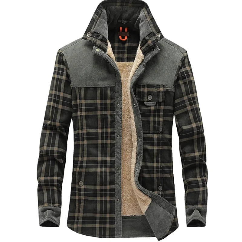 

Fashion Men's Outdoor Vintage Sherpa Lined Long Sleeve Button Down Flannel Plaid Shirt Jackets Coats for Male