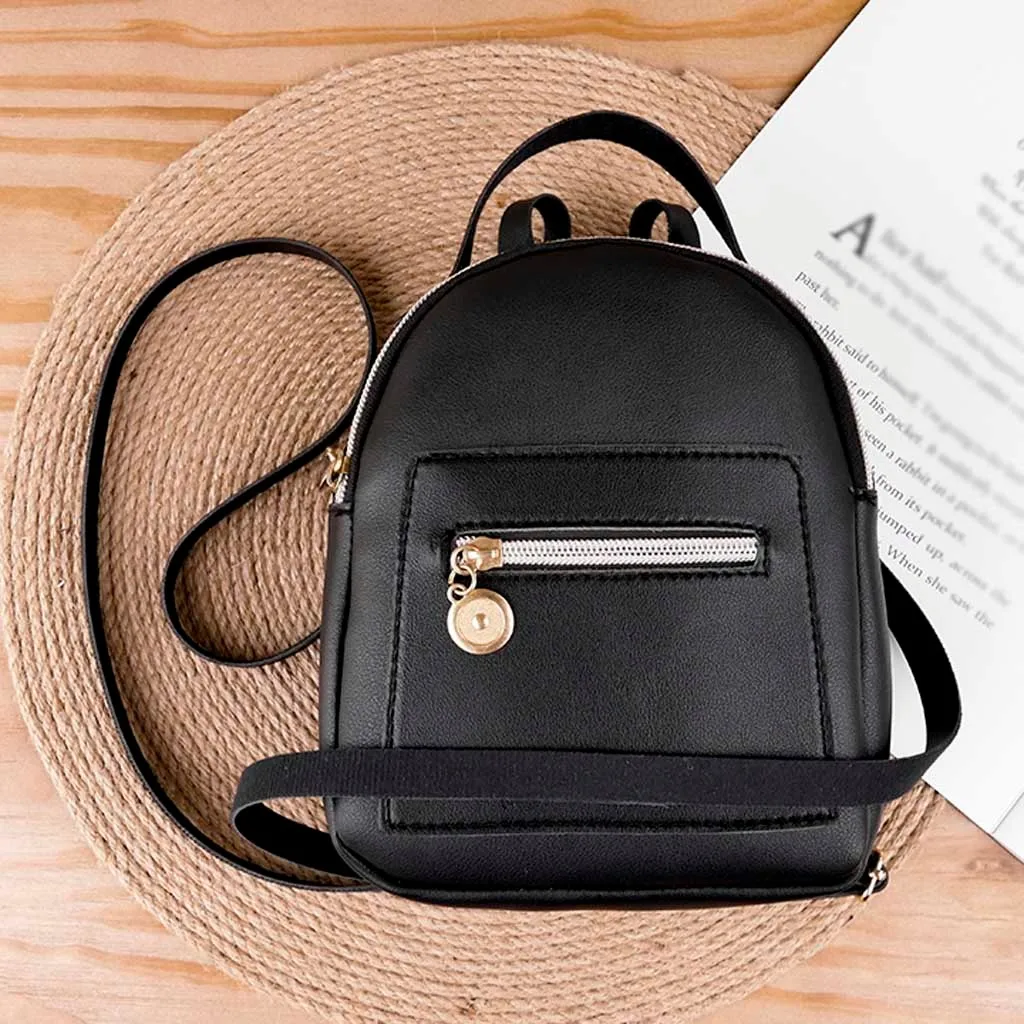 Black Transer small Backpack Women Pu Leather School Shoulder Bag Teenager Rucksack Student Bag travel backpack women Mochilas Mujer - Цвет: Black