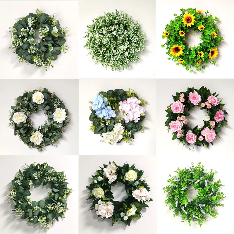 

Artificial Green Eucalyptus Garland Sunflower And Rose Fake Flower Wreath For Wedding Decoration Party Supplies